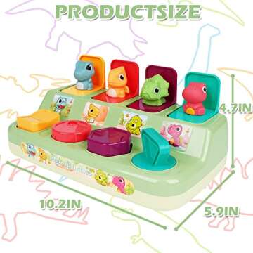 Baby Pop Up Toy- Colorful Cause and Effect Toys for Babies 12 Months Montessori Toy Toddler Infant Toys- Cute Jungle Pop Up Baby Toy- Popup Dinosaur Toy for Early Learning, Playing and Development Toy