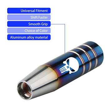 neynavy 1 PC Gear Stick Shifter Knobs, Skull Design Aluminum Alloy Weighted Gear Lever Metal Stick Shifter Handle Fit for Most Automatic Manual Vehicle (Multicolored)