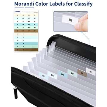 Sooez Heavy Duty Accordion File Organizer with Hidden Handle, Portable 12 Pockets Expanding File Folders, Cloth Monthly Bills Receipt Organizer for Letter/A4, School Classroom Home & Office Supplies