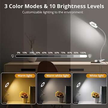 Skymore Clip on Light -3 Color Modes&10 Brightness LED Reading Desk Light with Clamp Flexible Goosen...