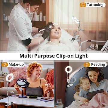 Skymore Clip on Light -3 Color Modes&10 Brightness LED Reading Desk Light with Clamp Flexible Gooseneck Book Light for Kids' Bedtime Reading, Zoom Meetings, Clip on Table, Headboard, Dorm&Office Use