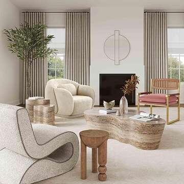 Elegant Slab Faux Travertine Coffee Table - Handmade Design