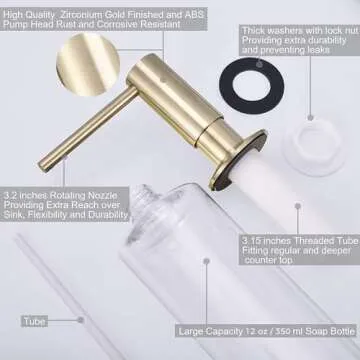 Samodra Sink Soap Dispenser, Metal Pump Head Liquid Lotion Countertop Kitchen Bathroom Soap Dispenser with 12 OZ PET Bottle