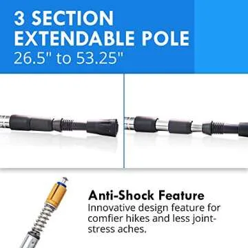 1 Pair (2 Poles) Anti Shock, Adjustable, Collapsible Hiking Poles for Trekking or Walking, Lightweight Aluminum Sticks for Men, Women, Seniors, Kids & Children, Backpacking & Camping Gear