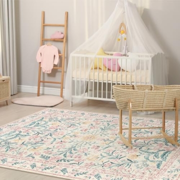 Morebes Pink Boho Rug - Soft & Washable 5x7 Area Rug