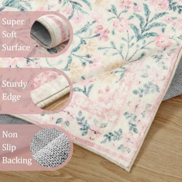 Morebes Pink Boho Rug - Soft & Washable 5x7 Area Rug