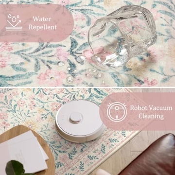 Morebes Pink Boho Rug - Soft & Washable 5x7 Area Rug