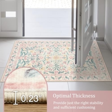 Morebes Pink Boho Rug - Soft & Washable 5x7 Area Rug