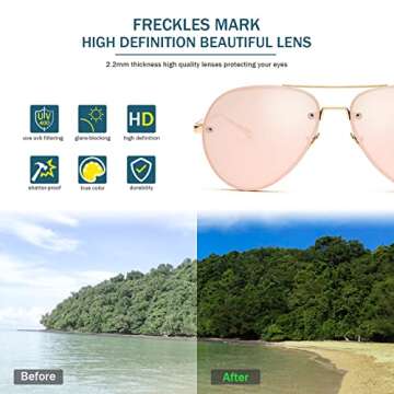 Freckles Mark Oversized Aviator Sunglasses with Stylish Tints