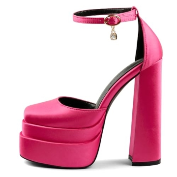 MERUMOTE Womens Sexy High Heels Platforms Pumps Square Toe Chunky Block Heels Rhinestone Party Shoes...