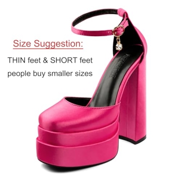 MERUMOTE Womens Sexy High Heels Platforms Pumps Square Toe Chunky Block Heels Rhinestone Party Shoes Rose Satin US8