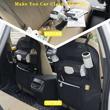 Backseat Car Organizer, PU Leather Car Seat Back Organizer Travel Storage Bag Holder Pocket Kick Mat...