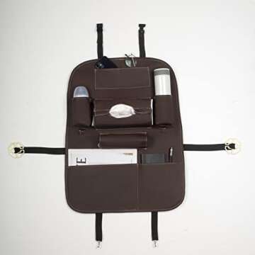 Backseat Car Organizer, PU Leather Car Seat Back Organizer Travel Storage Bag Holder Pocket Kick Mats Back Seat Protector Car Back Seat Organizer for Kids, Universal Car Travel Accessories