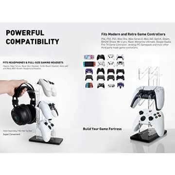 OAPRIRE Universal 3 Tier Controller Holder and Headset Stand for PS4 PS5 XBOX ONE SWITCH, Controller Stand Gaming Accessories, Build Your Game Fortresses (Black)