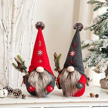 Handmade Swedish Gnome Christmas Decorations Indoors Gnomes Plush Home Decor Scandinavian Tomte Nisse Santa Figurine Xmas Tree Ornaments Winter Gifts Collections Doll Toy 16 Inch，Snowflake Red/Gray