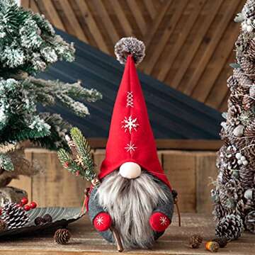 Handmade Swedish Gnome Christmas Decorations Indoors Gnomes Plush Home Decor Scandinavian Tomte Nisse Santa Figurine Xmas Tree Ornaments Winter Gifts Collections Doll Toy 16 Inch，Snowflake Red/Gray