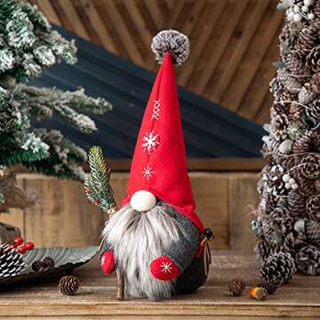 Handmade Swedish Gnome Christmas Decorations Indoors Gnomes Plush Home Decor Scandinavian Tomte Nisse Santa Figurine Xmas Tree Ornaments Winter Gifts Collections Doll Toy 16 Inch，Snowflake Red/Gray