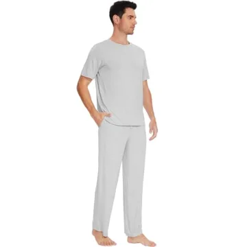 WiWi Men's Bamboo Pajama Set - Soft Lounge Pjs for Comfort