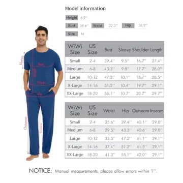 WiWi Men's Bamboo Pajama Set - Soft Lounge Pjs for Comfort