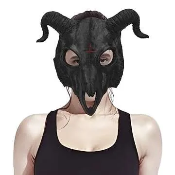 Black Goat Head Skull Mask Ram Horns Animal Skull Costume Mask Horror Demon Devil Evil Mask Cosplay Halloween Mardi Gras Full Face Mask Creepy Party Decoration Prop