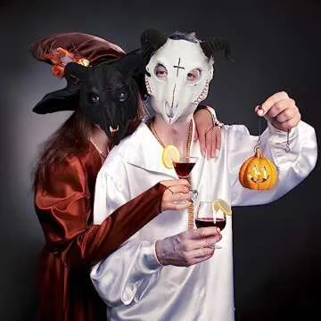 Black Goat Head Skull Mask Ram Horns Animal Skull Costume Mask Horror Demon Devil Evil Mask Cosplay Halloween Mardi Gras Full Face Mask Creepy Party Decoration Prop