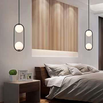 Modern Style Pendant Lighting Mid Century Pendant Light Fixture Hanging Lighting Fixture Vintage Style with White Globe Glass Lampshade Pendant Chandelier for Kitchen Island Dining Room Bedroom