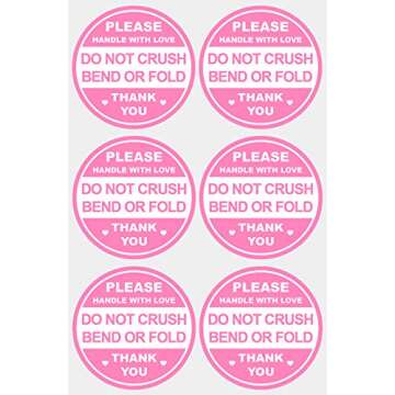2 inch 300 PCS Pink Round Do Not Crush Bend or Fold Handle with Love Labels Stickers Shipping Mailin...