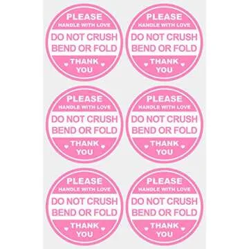 2 inch 300 PCS Pink Round Do Not Crush Bend or Fold Handle with Love Labels Stickers Shipping Mailin...