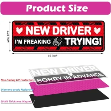 5 Pack Reflective Student Driver Car Magnet, Funny Magnetic Bumper Sticker Safety Sign Set, New Driver Car Stickers Supplies for Novice Drivers, Removable, Water Proof, UV Heat Resistant