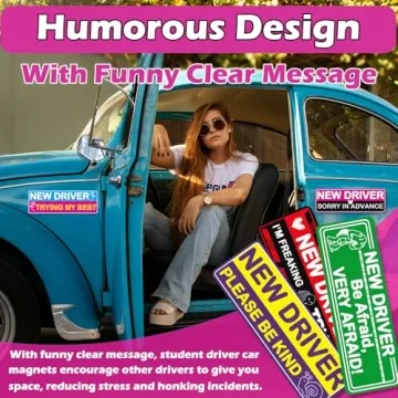 5 Pack Reflective Student Driver Car Magnet, Funny Magnetic Bumper Sticker Safety Sign Set, New Driver Car Stickers Supplies for Novice Drivers, Removable, Water Proof, UV Heat Resistant