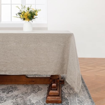L Linen World Linen Tablecloth, 100% French Linen Natural Tablecloth 55" x 55" Inch, Washable Square...