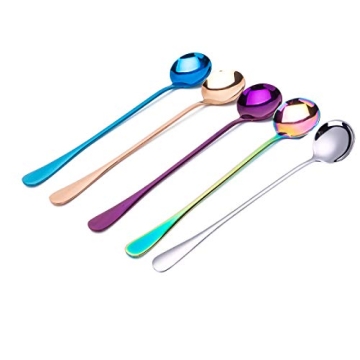 Long Handle Magic tea Spoon Stainless Steel multicolored rainbow Spoon Iced Tea Spoons for Mixing Ic...