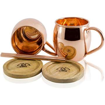 Copper Mules Moscow Mule Copper Mugs Set of 2 Handcrafted - Classic Riveted Handles – Holds 16oz