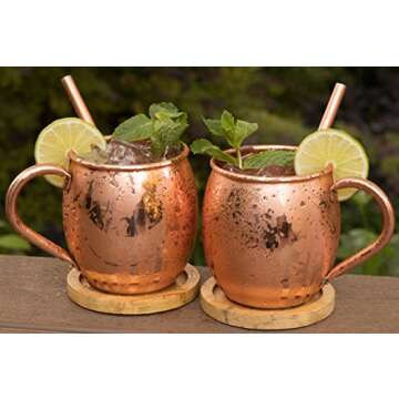 Copper Mules Moscow Mule Copper Mugs Set of 2 Handcrafted - Classic Riveted Handles – Holds 16oz