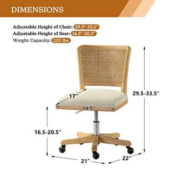 Modern Home Office Chair Comfortable Upholstered Armless Desk Chair, Adjustable Swivel Rolling Compu...