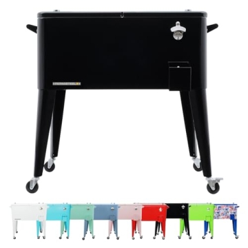 Permasteel 80-Qt Retro Outdoor Patio Cooler with Wheels - Black for Gatherings