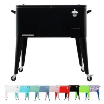 Permasteel 80-Qt Retro Outdoor Patio Cooler with Wheels - Black for Gatherings
