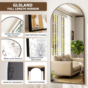 GLSLAND 34x76 Inch Arched Full Length Mirror Black Aluminum Frame