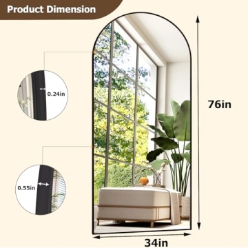 GLSLAND 34x76 Inch Arched Full Length Mirror Black Aluminum Frame