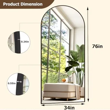 GLSLAND 34x76 Inch Arched Full Length Mirror Black Aluminum Frame