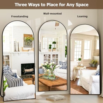 GLSLAND 34x76 Inch Arched Full Length Mirror Black Aluminum Frame