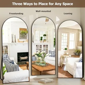 GLSLAND 34x76 Inch Arched Full Length Mirror Black Aluminum Frame