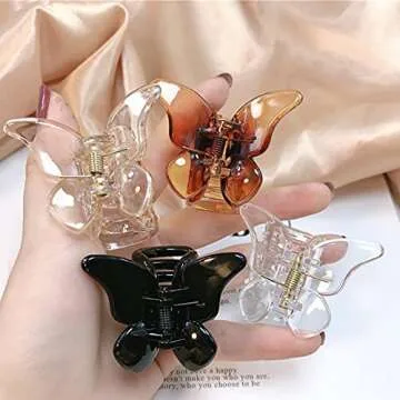 ABUDDER 8 Pieces Hair Claw Clips ,3.3 inch Girls Clear Butterfly Hair Clips, Beautiful Butterfly Hair Clips Hair Accessories for Girls and Women (blue&brown&black)