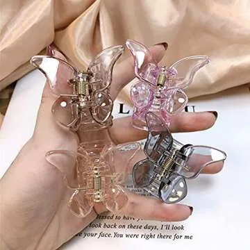 ABUDDER 8 Pieces Hair Claw Clips ,3.3 inch Girls Clear Butterfly Hair Clips, Beautiful Butterfly Hair Clips Hair Accessories for Girls and Women (blue&brown&black)
