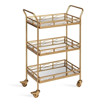Kate and Laurel Ketia Glam Metal Bar Cart, 23 x 13 x 34, Gold, Glamorous Three Tier Gold Bar Cart fo...