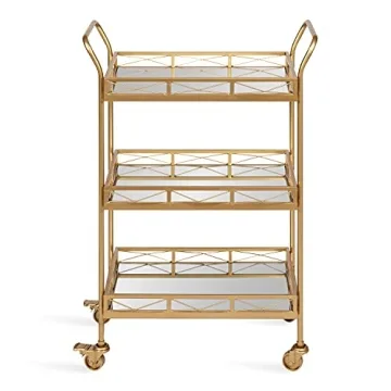 Kate and Laurel Ketia Glam Metal Bar Cart, 23 x 13 x 34, Gold, Glamorous Three Tier Gold Bar Cart for Display and Storage