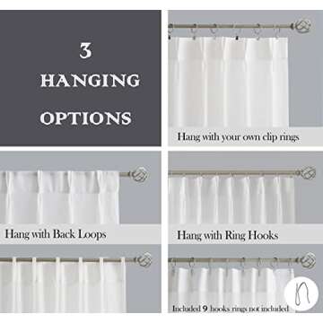 Central Park White Pinch Pleated Sheer Curtain Panels Linen Textured Window Treatment Drape Farmhouse Rustic for Living Room Bedroom, 40"x90"x2