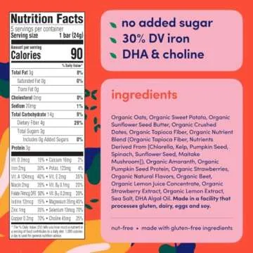 Cerebelly Toddler Snack Bars | Organic Strawberry Beet Smart Bars | Healthy Snack Bars for Kids | 16 Brain-supporting Nutrients, Gluten Free, Nut Free, No Added Sugar | Pack of 30