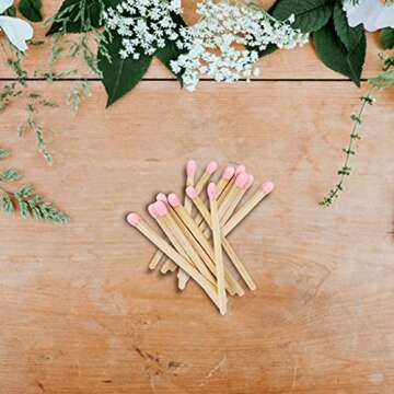 2" Light Pink Tip Safety Matches | Set of 200+ Bulk Artisan Matchsticks with Striker Stickers by Thankful Greetings | Decorative & Unique Candle Lighting, Home Decor, Wedding Giveaways, & Events