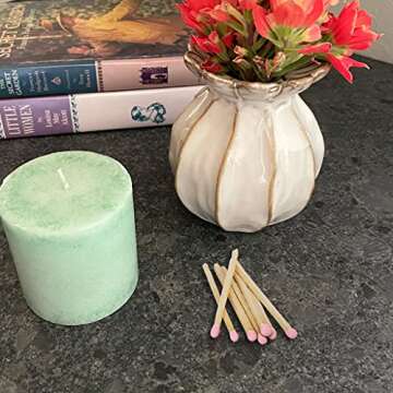 2" Light Pink Tip Safety Matches | Set of 200+ Bulk Artisan Matchsticks with Striker Stickers by Thankful Greetings | Decorative & Unique Candle Lighting, Home Decor, Wedding Giveaways, & Events
